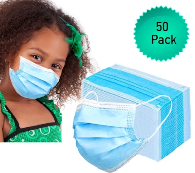 Nidy 50 Pack Disposable Kids Face Mask, Child Size, 3 Ply, Ear Loop
