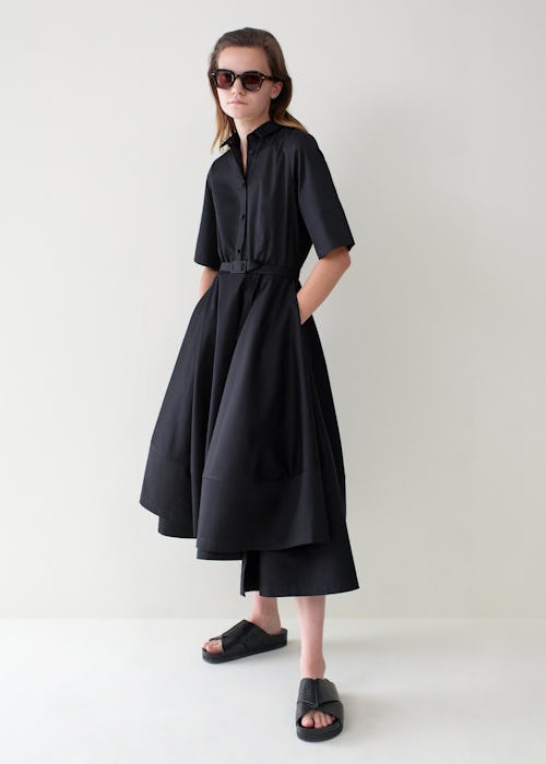 Short Sleeve Flared Dress in Cotton Poplin