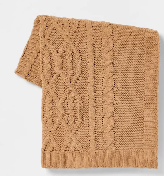 rust colored chenille cable knit throw blanket 
