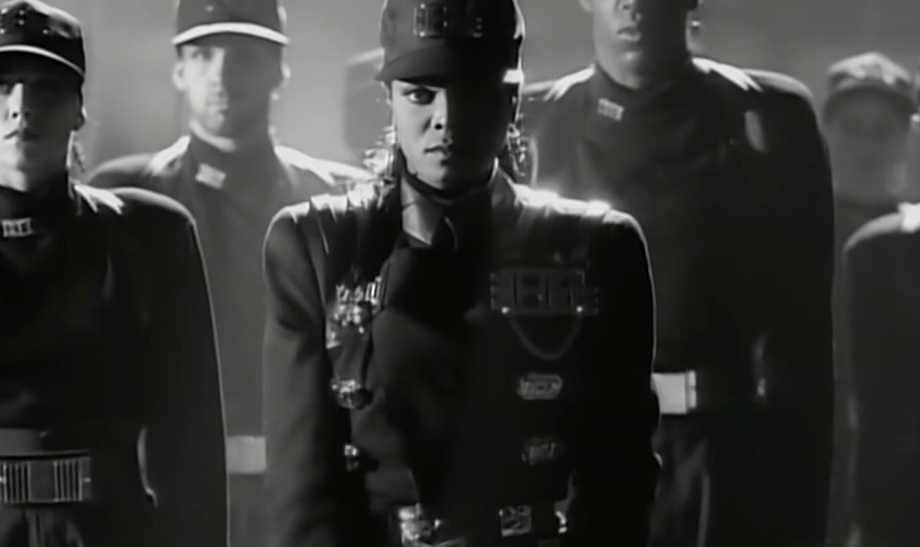A still from Janet Jackson's "Rhythm Nation" music video.