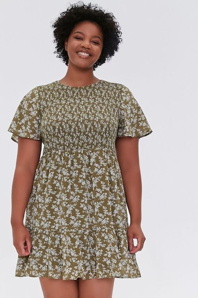 Plus Size Floral Bell-Sleeve Dress