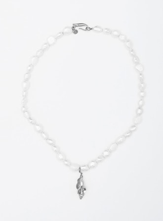 Sand Seashell Pearl Necklace Silver