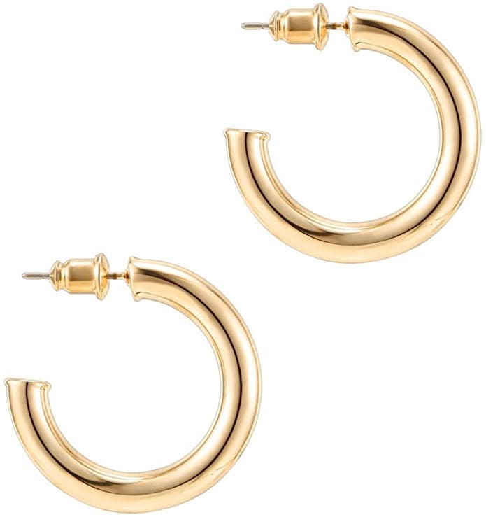 PAVOI 14K Gold Colored Chunky Open Hoops