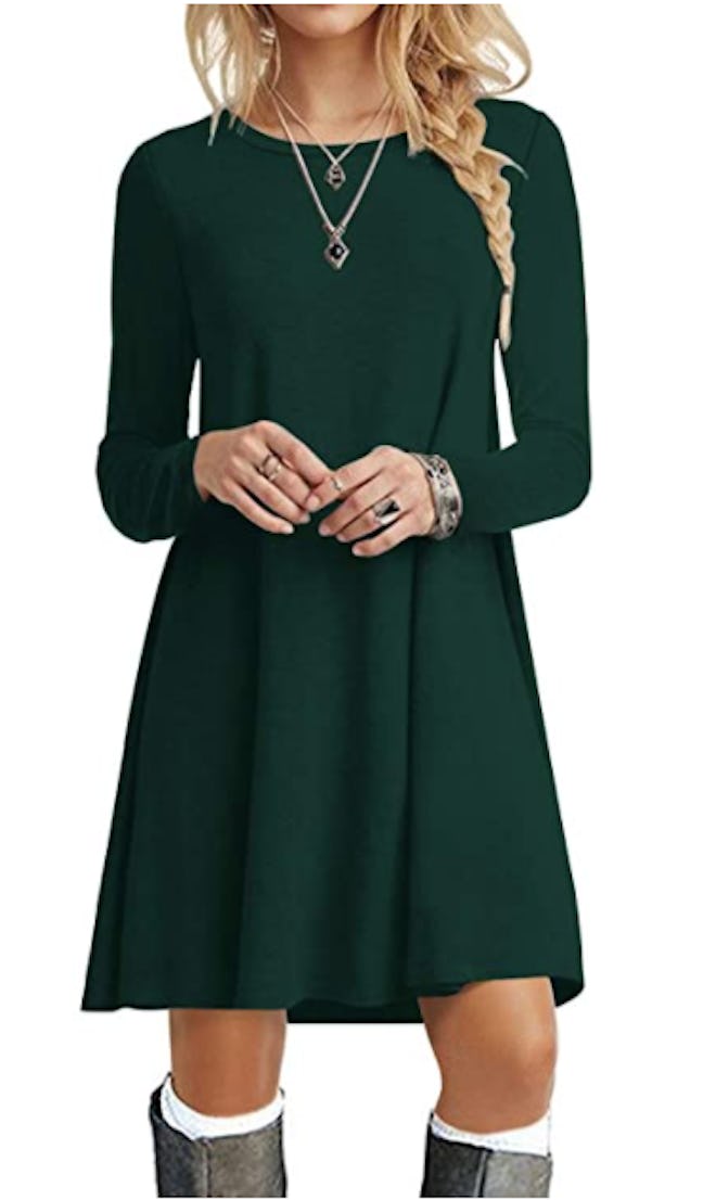 POPYOUNG Long Sleeve Casual Swing Dress