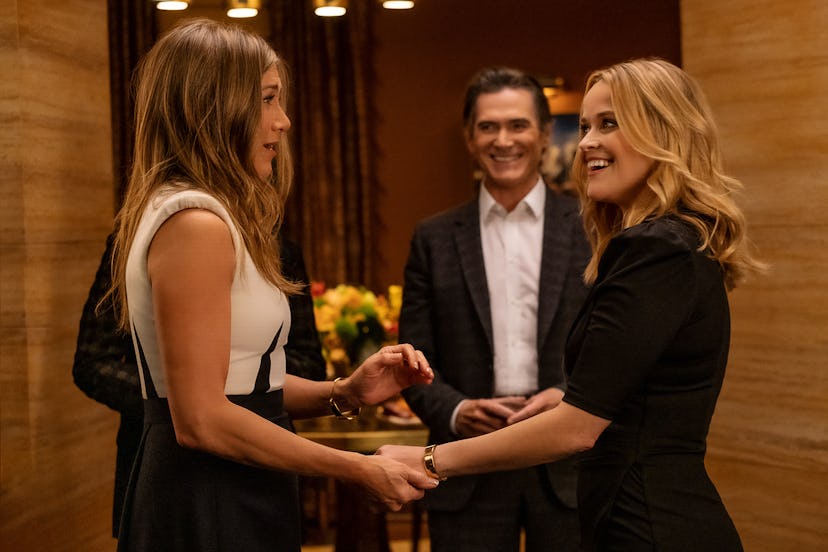 Jennifer Aniston, Billy Crudup and Reese Witherspoon in “The Morning Show" via AppleTV+ press site.