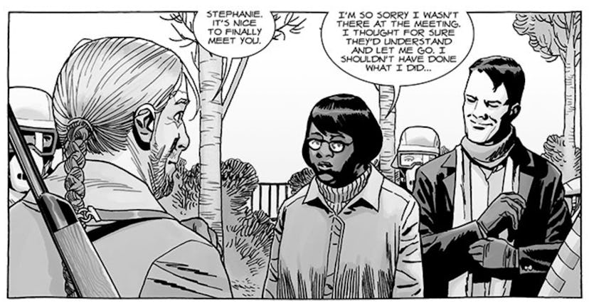 Stephanie and Eugene in 'The Walking Dead' comics have a sweet, serious relationship. Photo via Skyb...