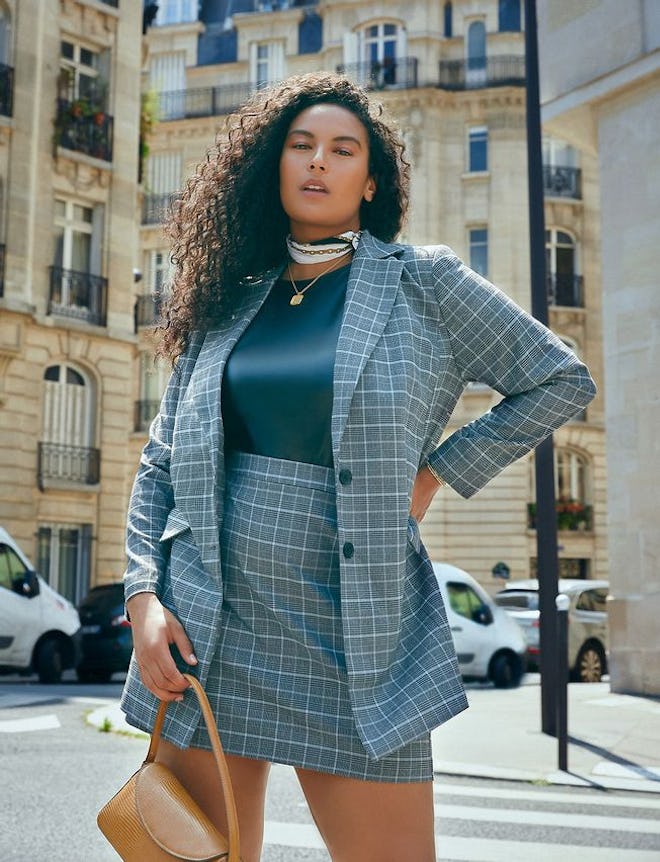 Long Line Plaid Blazer and Mini Skirt