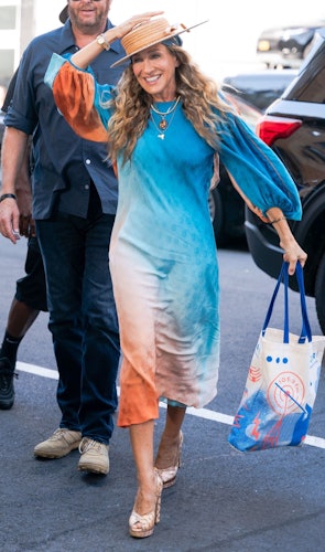 Sarah Jessica Parker is seen filming "And Just Like That..." the follow up series to "Sex and the Ci...