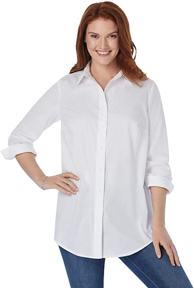 Woman Within Plus Size Perfect Long-Sleeve Button Down Shirt