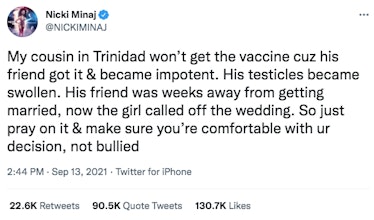 Covid-19 vaccine, Nicki Minaj tweet