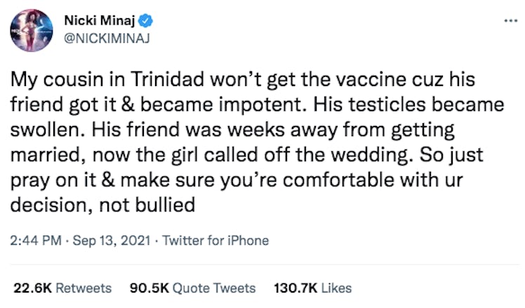 Covid-19 vaccine, Nicki Minaj tweet