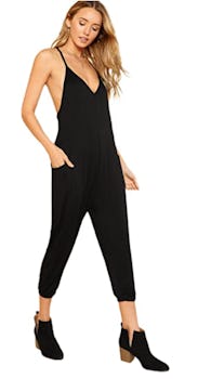 DIDK V Neck Spaghetti Strap Harem Leg Cami Jumpsuit