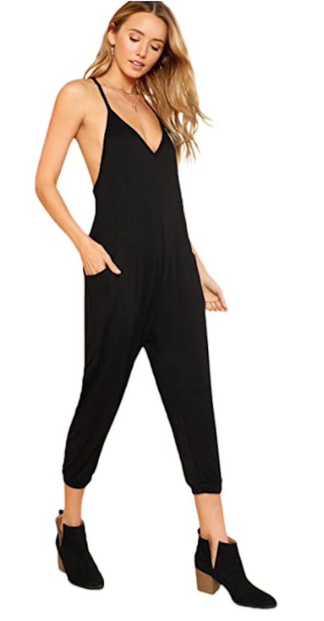 DIDK V Neck Spaghetti Strap Harem Leg Cami Jumpsuit