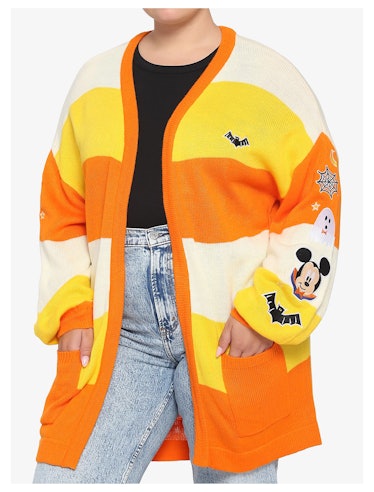 Disney Mickey Mouse Halloween Candy Corn Stripe Girls Open Cardigan Plus Size