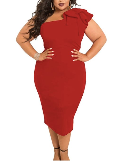 Mokoru Ruffle One Shoulder Midi Dress