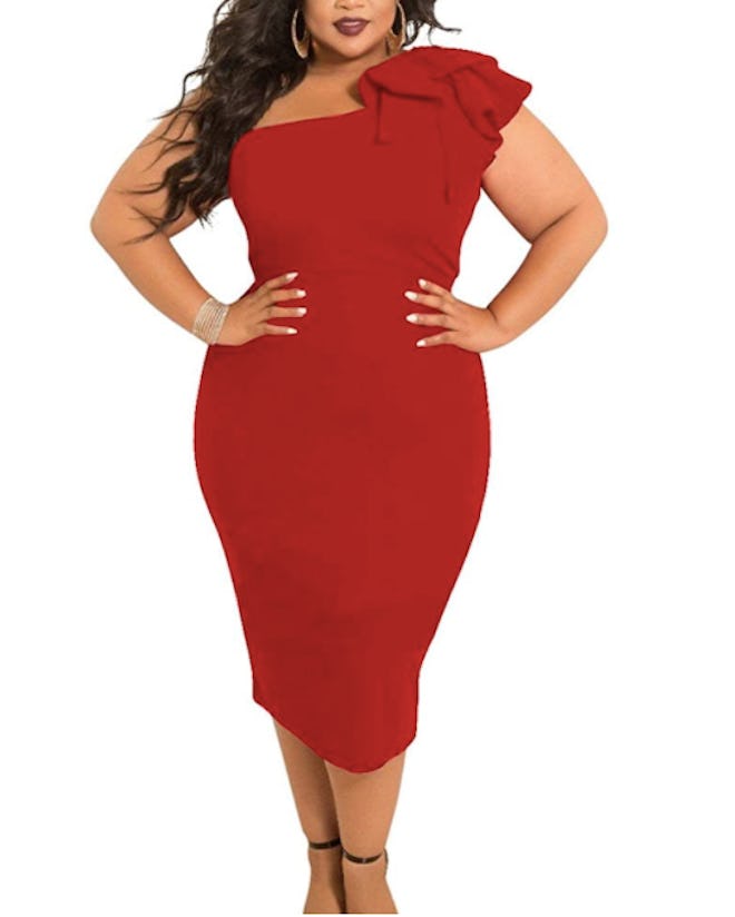 Mokoru Ruffle One Shoulder Midi Dress