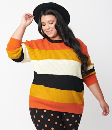 Plus Size Fall Stripe Chunky Knit Sweater