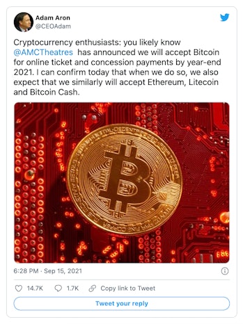 AMC will begin accepting multiple cryptocurrencies at its theaters.