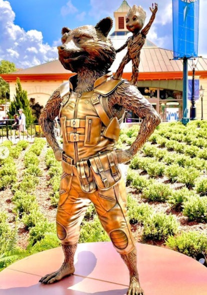 These photos of Disney's 50th anniversary gold character statues include Rocket and Groot from 'Guar...