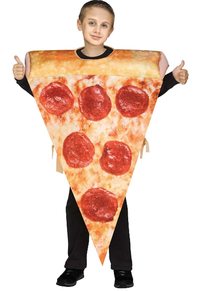 Child wearing a pizza slice costume