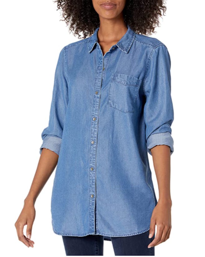 Daily Ritual Relaxed Fit Tencel Long-Sleeve Button-up Tunic