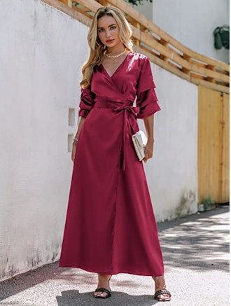 Miessial Ruffle Wrap Maxi Dress