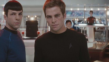 Zachary Quinto as Spock and Chris Pine as Kirk in Star Trek.