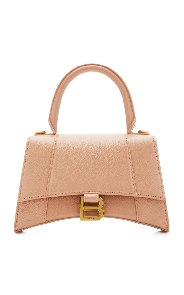 Beige Hourglass S Leather Top Handle Bag from Balenciaga, available to shop on Moda Operandi.