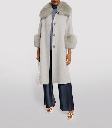 Harrods Longline Fur-Trim Coat