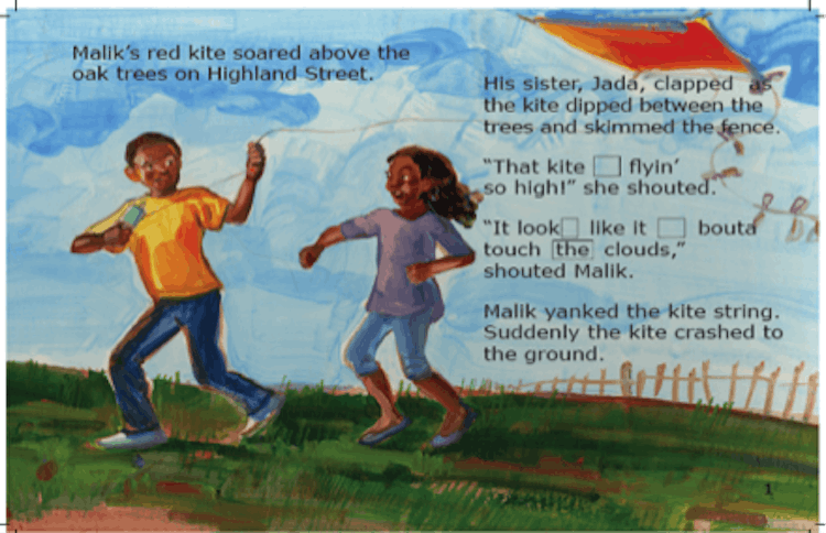 A boy and a girl fly a kite, and their words move between AAVE and formal English