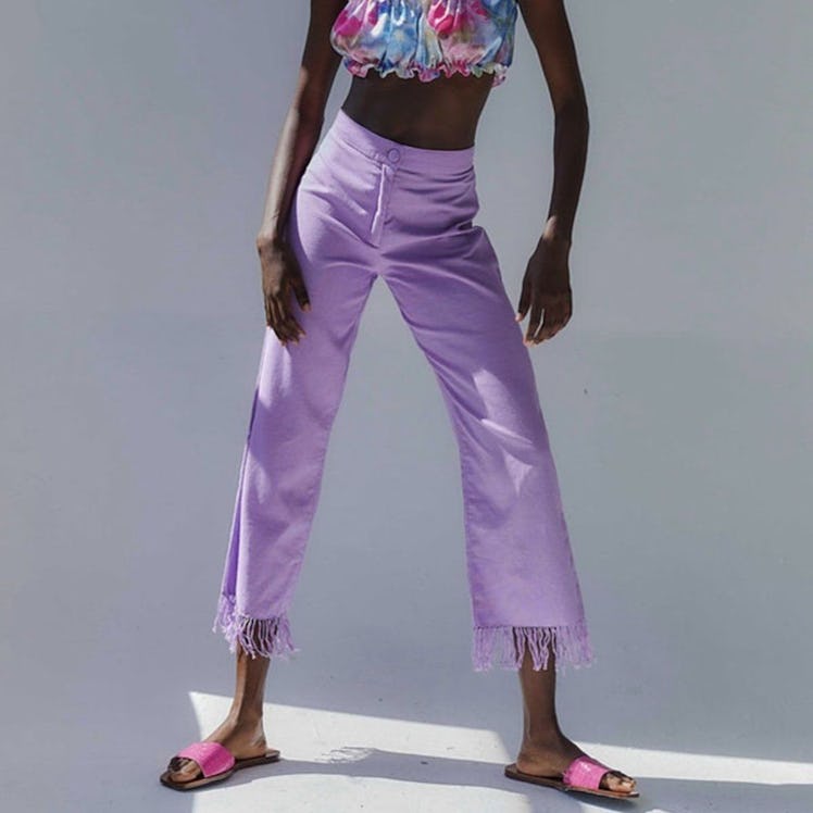 Nicanor linen pants in Lilac from Tach Clothing.