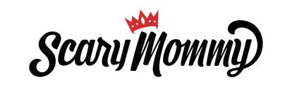 Scary Mommy black logo with a red crown illustration
