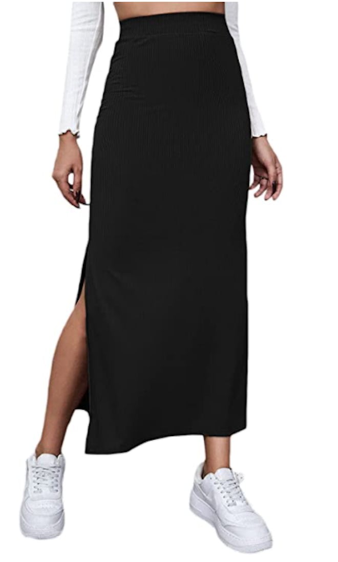 SheIn Split Thigh Rib Knit Maxi Bodycon Skirt