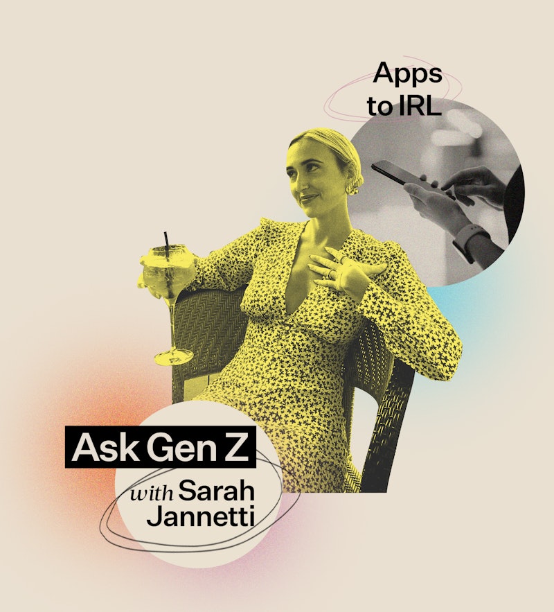 Sarah Janetti next to an "Ask Gen Z" text sign