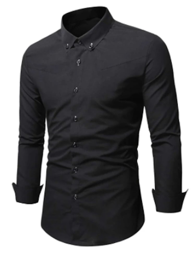 men's black solid button-up shirt