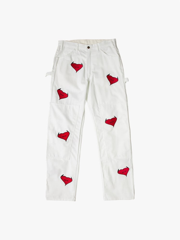 White Embroidered Icon work pant from Heart With Horns.