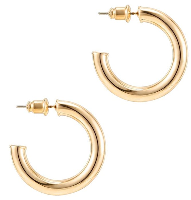 PAVOI 14K Gold Colored Lightweight Chunky Open Hoops