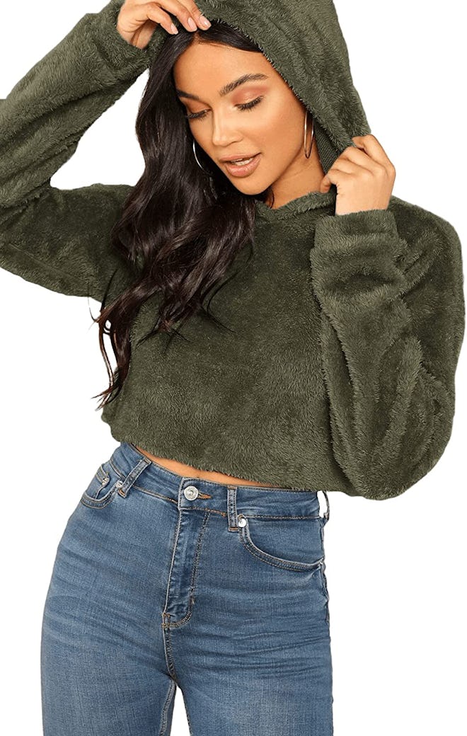 SweatyRocks Fleece Crop-Top Hoodie