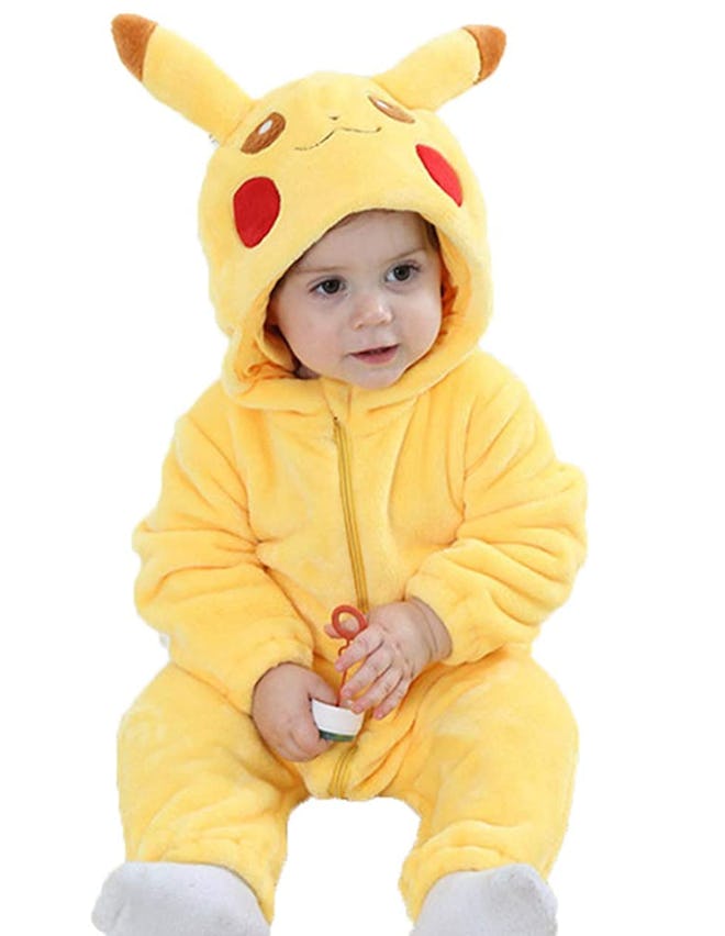 Baby wearing Pikachu hooded onesie