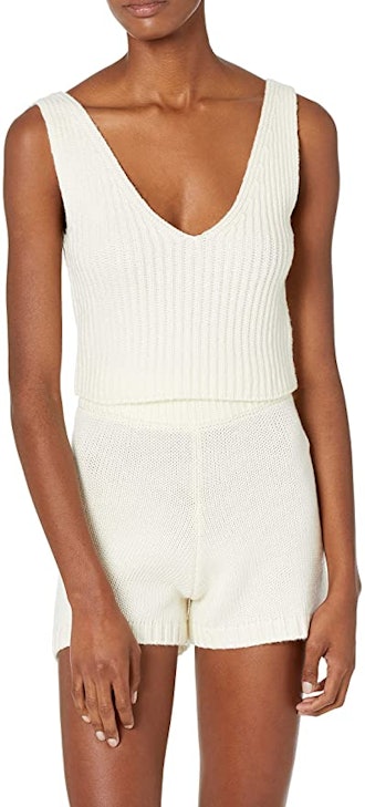 The Drop Women's Sylvie Double V-Neck Textured Rib Cropped Sweater Tank