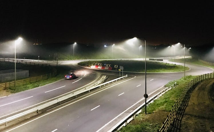 LED streetlights at a rural junction. Location: Curbridge, Oxfordshire.