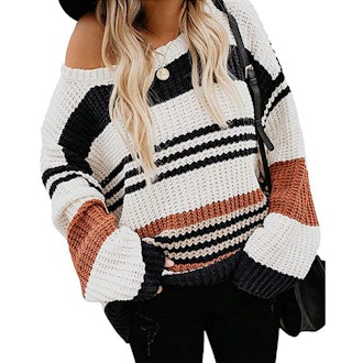 MEROKEETY Color Block Knit Sweater