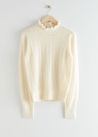 Cable Knit Ruffle Collar Sweater