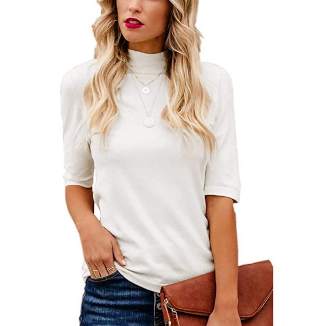 LIYOHON Turtle Neck Half Sleeve Blouse