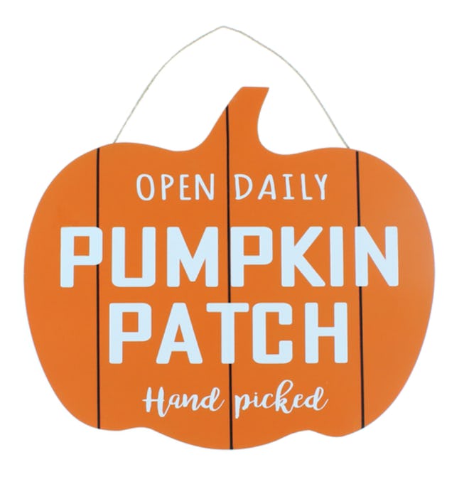 This hanging wooden sign that says 'pumpkin patch' is available this Halloween at Five Below.