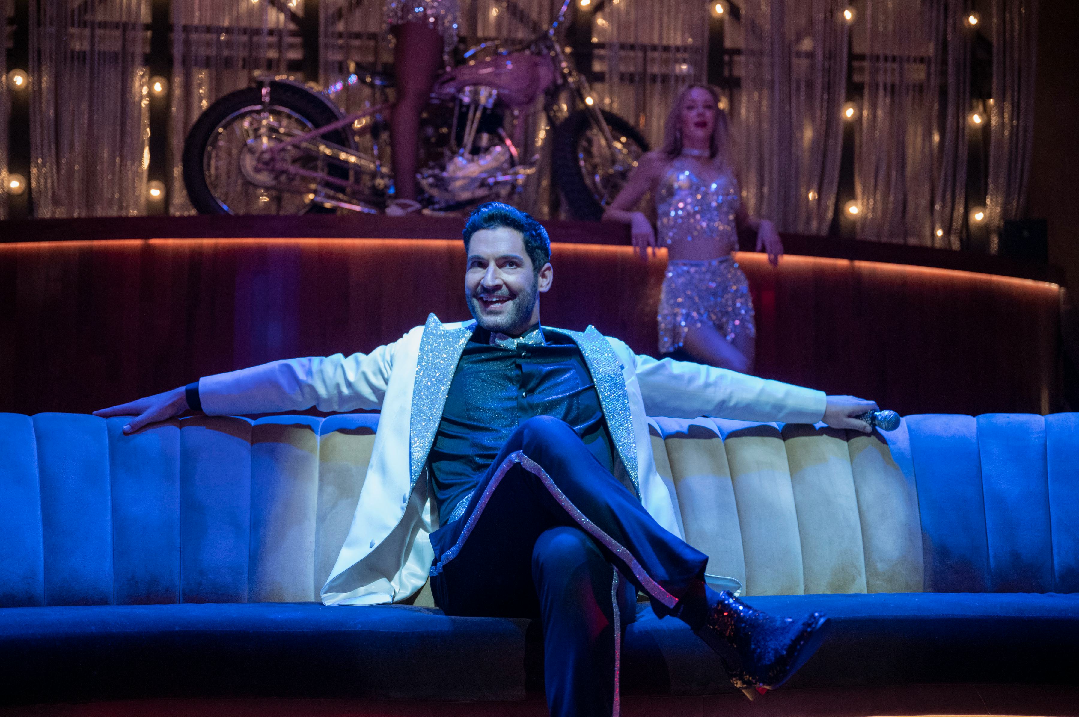 A still from the final season of 'Lucifer,' with Tom Ellis starring in the title role, seen here sin...