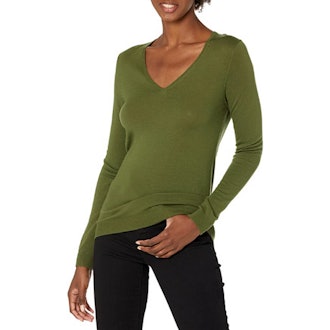 Lark & Ro Merino Wool Long Sleeve V Neck Sweater