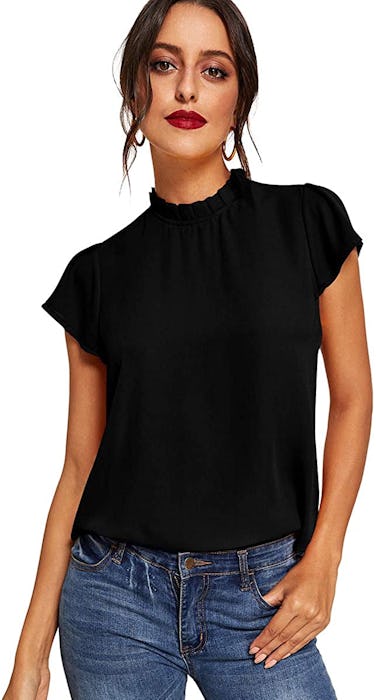 Romwe Short-Sleeve Mock-Neck Blouse