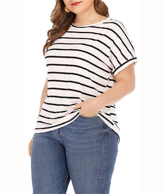 GXLU Plus Size Short Sleeve Striped T Shirt