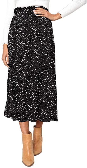 EXLURA High Waist Polka Dot Pleated Skirt
